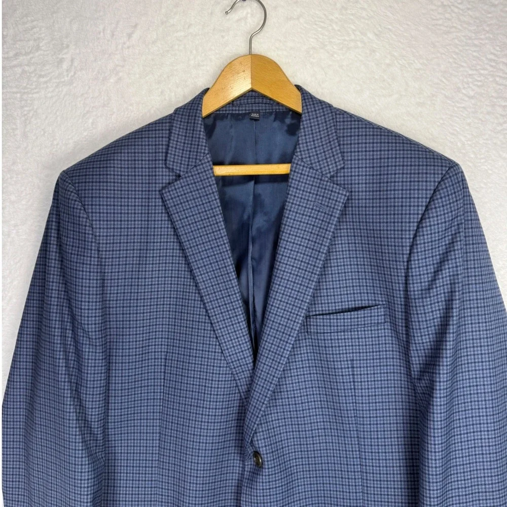 Jos. A. Bank Mens 46 Long Blazer Blue Micro Check Wool Blend Traditional Fit